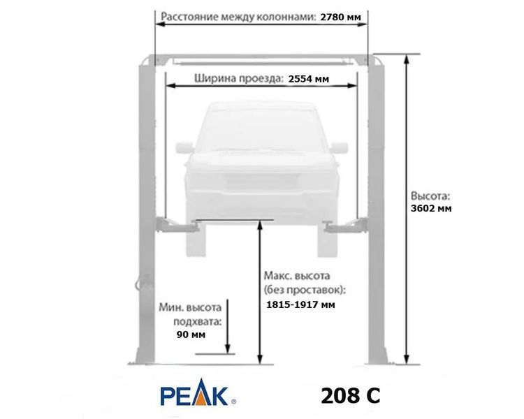 PEAK 208 С 380 В - Підйомник двустійковий верхня синхр. 4000 кг 208 С 380В фото
